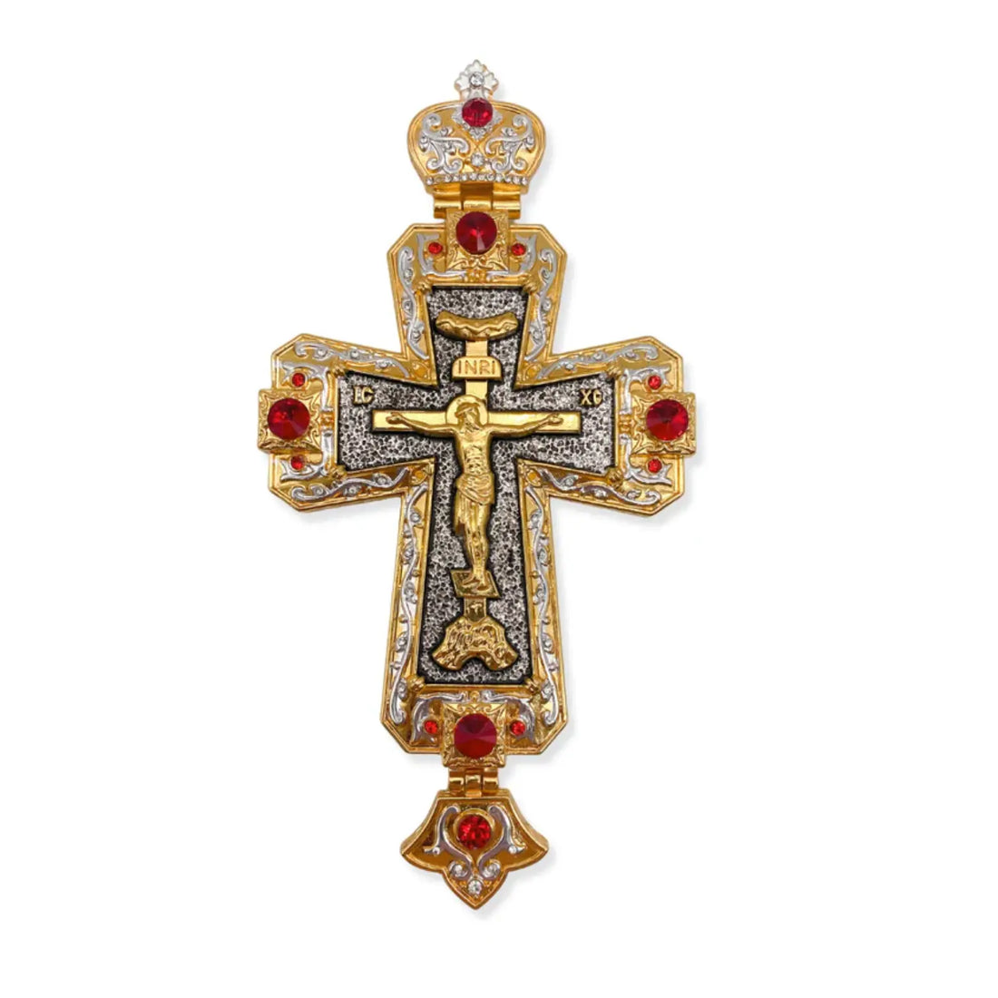 Gold Pectoral Cross Pendant Jesus Priest Bishop Crystallized Beads Clergy Necklace Nazareth Store