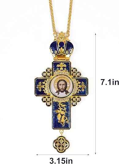 Gold Plated Blue Enamel Cross Pendant Zircon Crucifix Necklace