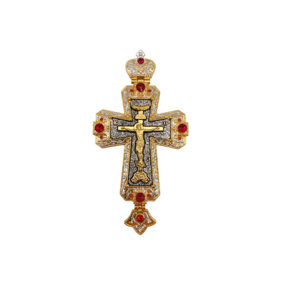 Gold Pectoral Cross Pendant Jesus Priest Bishop Crystallized Beads Clergy Necklace - Nazareth Store