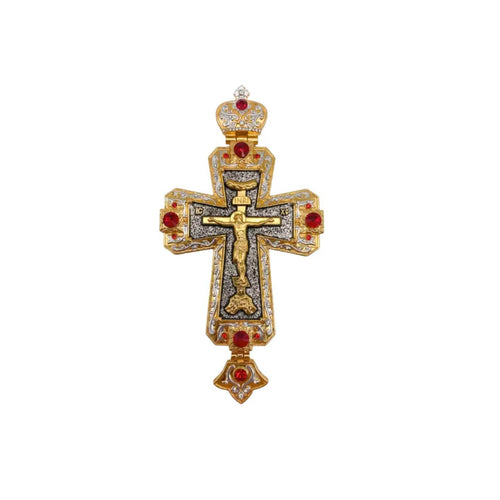 Gold Pectoral Cross Pendant Jesus Priest Bishop Crystallized Beads Clergy Necklace