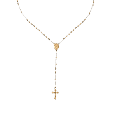 18K Gold Bronze Rosary Necklace Our Lady of Guadalupe & Crucifix with 4mm Prayer Beads - Nazareth Store