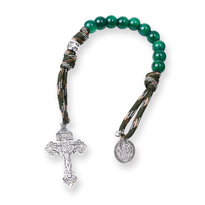 Green Agate One Decade Rosary Beads Paracord Set St. Michael Necklace & St. Benedict 22" (Copy)