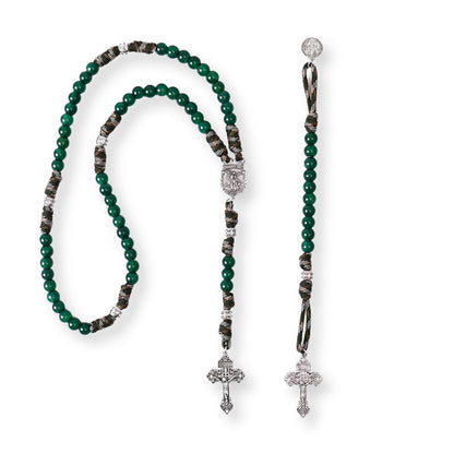 Green Agate One Decade Rosary Beads Paracord Set St. Michael Necklace & St. Benedict 22" (Copy)