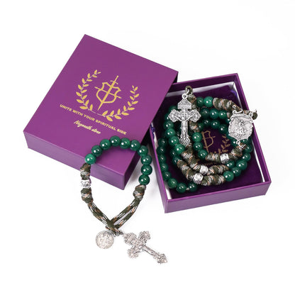 Gemstone Rosary Beads Paracord Set St. Michael Necklace & St. Benedict 22" Nazareth Store