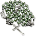 Pearl Beads Rosary Metal Mystery Roses with Hematite stones, Catholic Rosary Necklace 