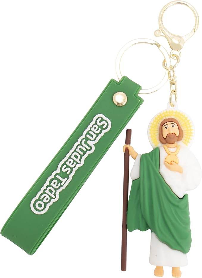 Green San Judas Tadeo Silicone Keychain Catholic Religious Key Ring - Nazareth Store
