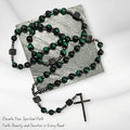 Green Tiger Eye & Lava Stone 9mm Beads Rosary Necklace with Black Alloy Cross Nazareth Store