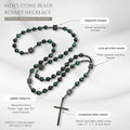 Green Tiger Eye & Lava Stone 9mm Beads Rosary Necklace with Black Alloy Cross Nazareth Store