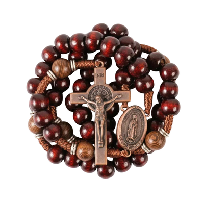 10mm dark red and 10mm Olive wood mystery beads, this rosary offers a bold, strong design that’s perfect for men.