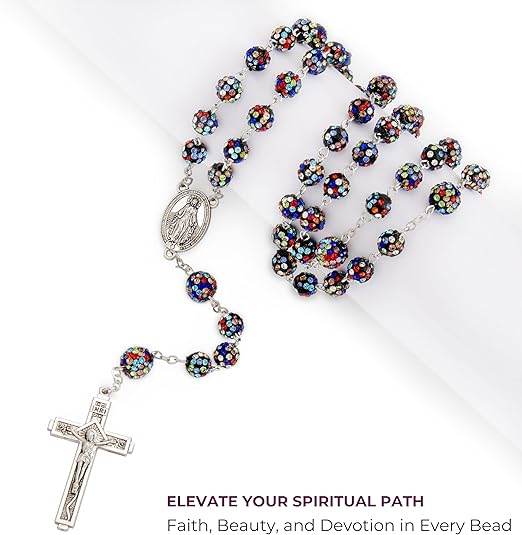 Colorful Black with Colorful White Beads Rhinestones Crystal Beads Rosary - Nazareth Store