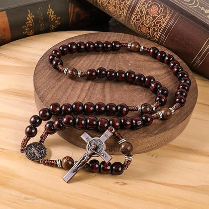 10mm dark red and 10mm Olive wood mystery beads, this rosary offers a bold, strong design that’s perfect for men.