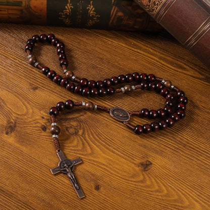 10mm dark red and 10mm Olive wood mystery beads, this rosary offers a bold, strong design that’s perfect for men.