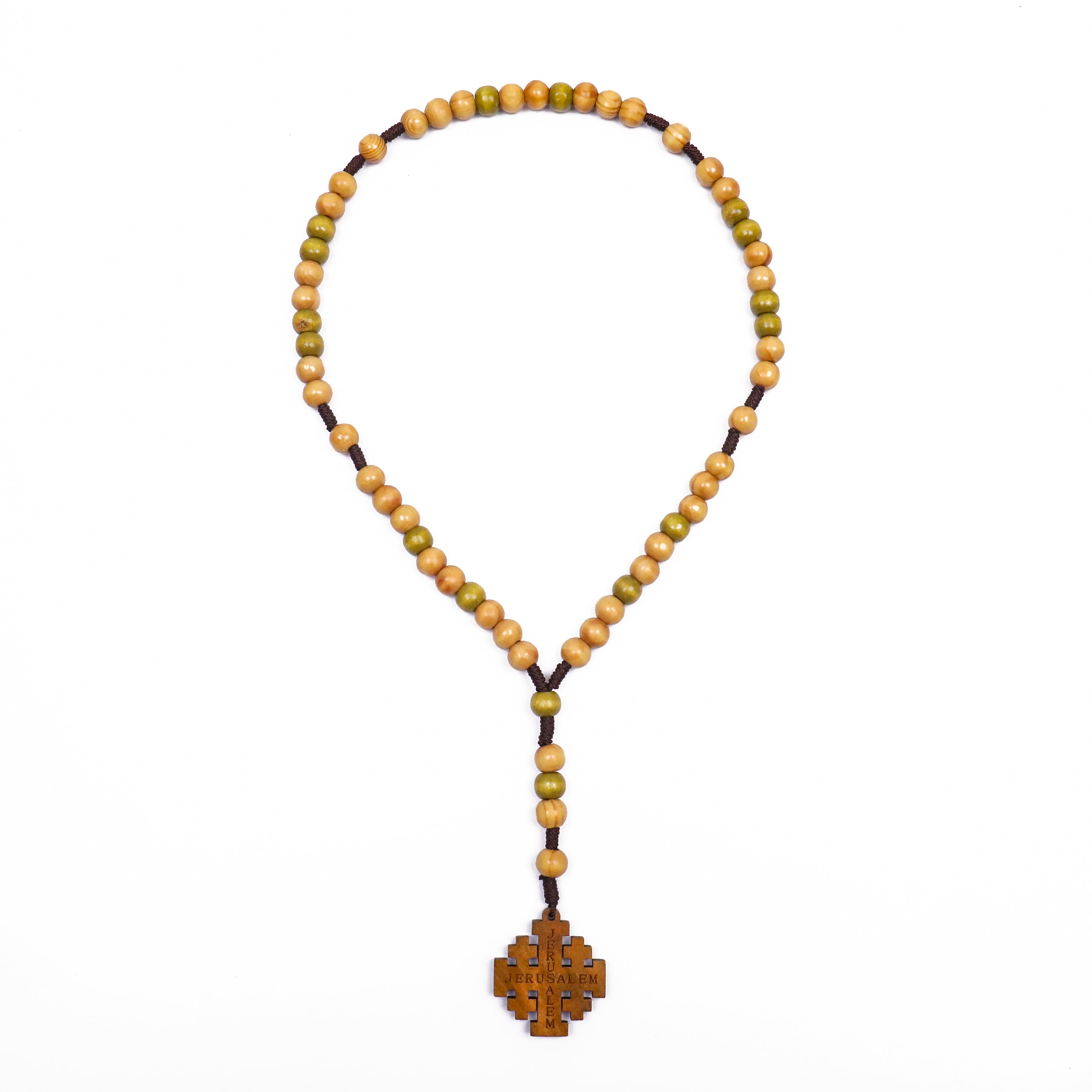 Handcrafted Olive Wood Prayer Rosary with Jerusalem Cross Catholic Car Protection Chaplet-Nazareth Store