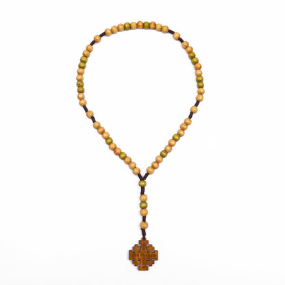 Handcrafted Olive Wood Prayer Rosary with Jerusalem Cross Catholic Car Protection Chaplet-Nazareth Store