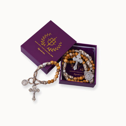 Jasper One Decade Rosary Beads Paracord Set St. Michael Necklace & St. Benedict 22"