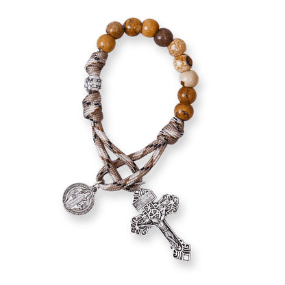Jasper One Decade Rosary Beads Paracord Set St. Michael Necklace & St. Benedict 22"