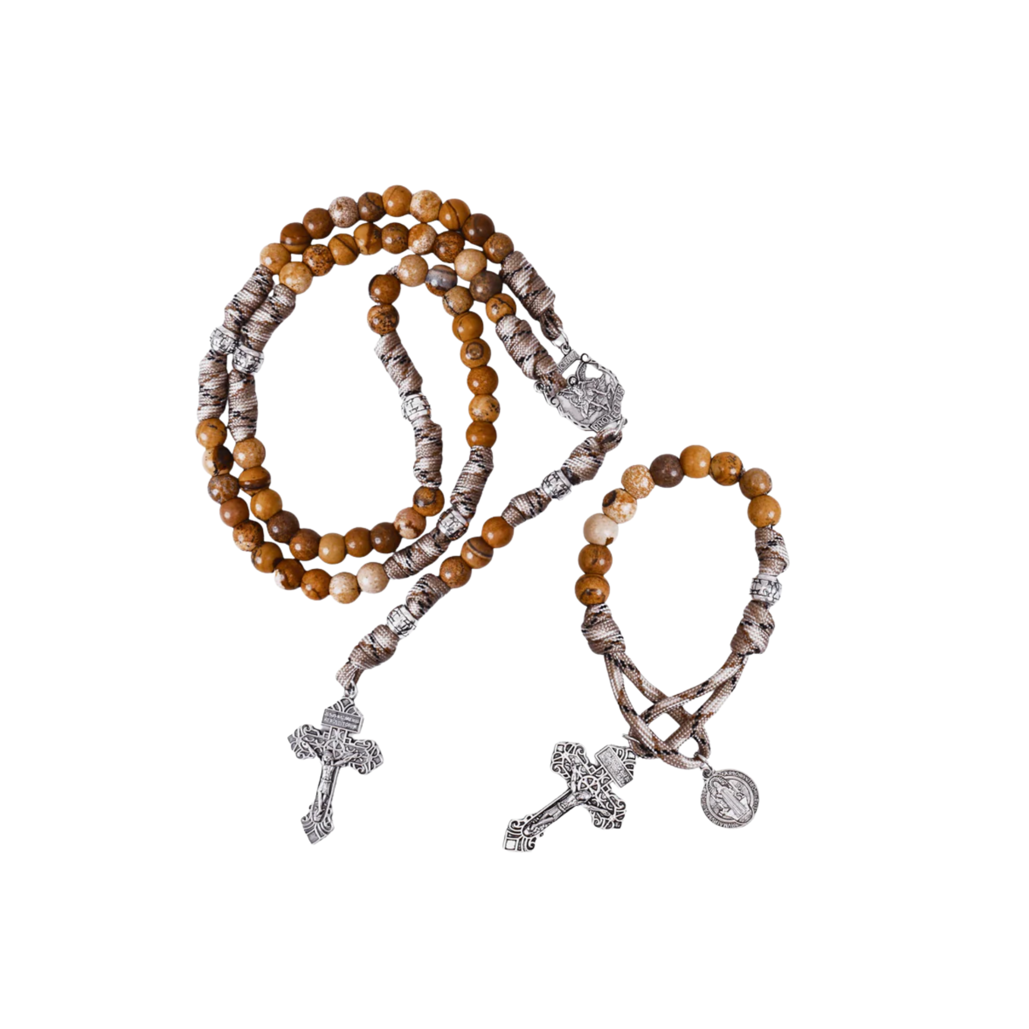 Gemstone Rosary Beads Paracord Set St. Michael Necklace & St. Benedict 22" Nazareth Store