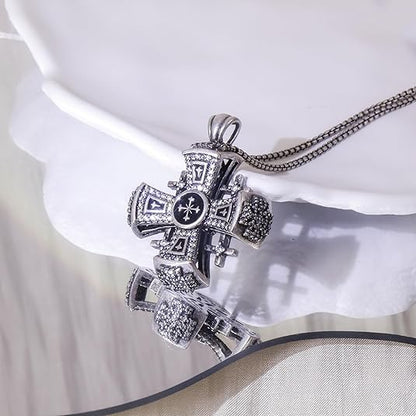 Crusaders Jerusalem Cross Pendant Necklace Gold Plating 18k Enamel Crystallized Stones 