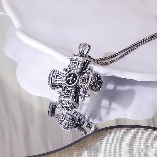Crusaders Jerusalem Cross Pendant Necklace Gold Plating 18k Enamel Crystallized Stones 