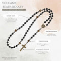 Black Lava Stone Rosary with Yellow Tiger Eye St. Benedict Medal & Cross Necklace for Men's Nazareth Store
