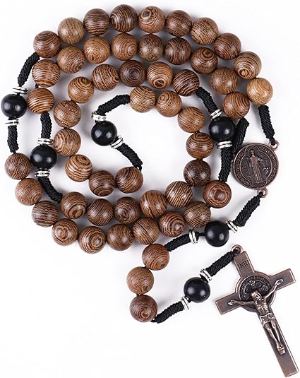 10mm olive and 10mm black wood mystery beads, this rosary offers a bold, strong design that’s perfect for men.