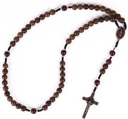 10mm olive wood beads and 12mm dark red wood mystery beads, this rosary offers a bold, strong design that’s perfect for men. 