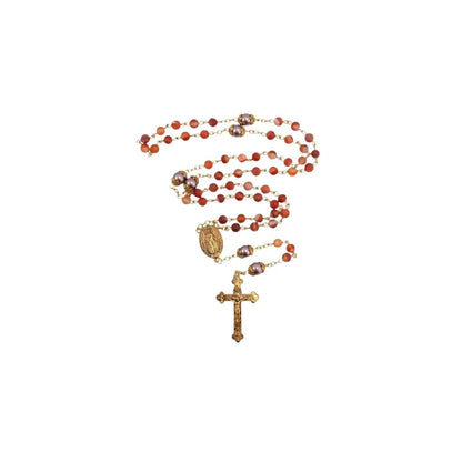 Matte Stone & Pearl Round Beads Rosary Gold Necklace Miraculous Medal & Cross - Nazareth Store