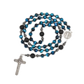 Men's Blue Tiger Eye Rosary with Lava Beads St. Benedict Medal & Cross