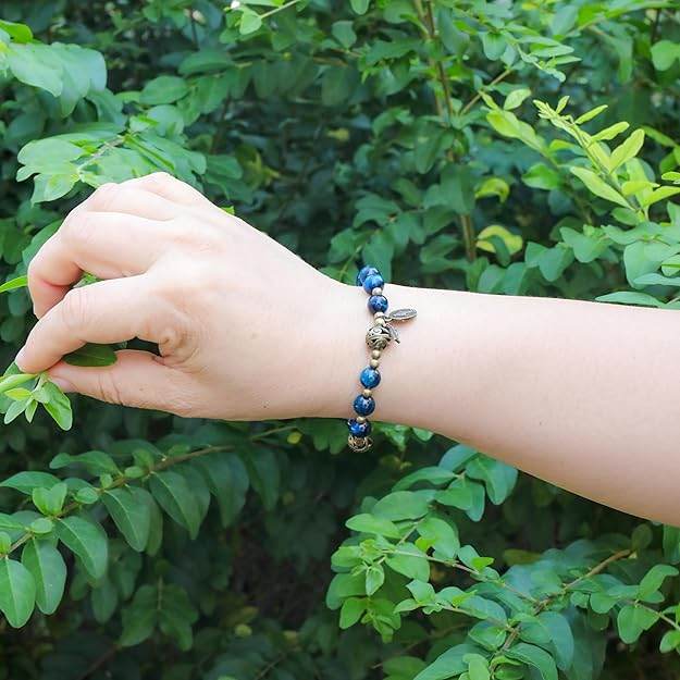 Blue Tiger Eye Rosary Bracelet with Metal Separators Miraculous Medal and Cross - Nazareth Store