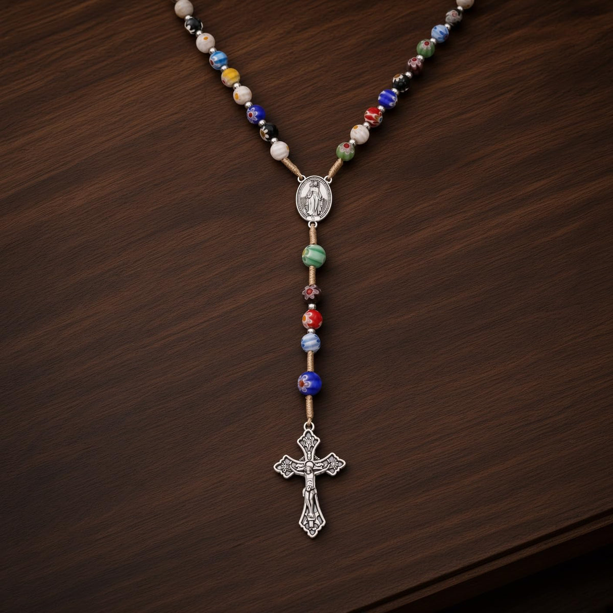 Millefiori Glass Catholic Rosary Miraculous Medal