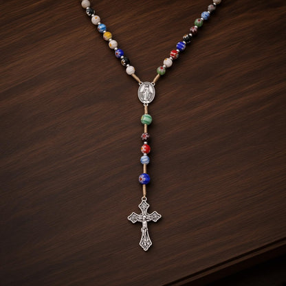 Millefiori Glass Catholic Rosary Miraculous Medal