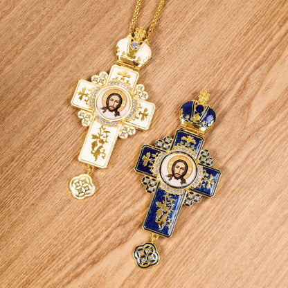 Orthodox White Enamel Gold Plated Cross Pendant is a striking symbol of Christian faith, designed with attention to detail and elegance.