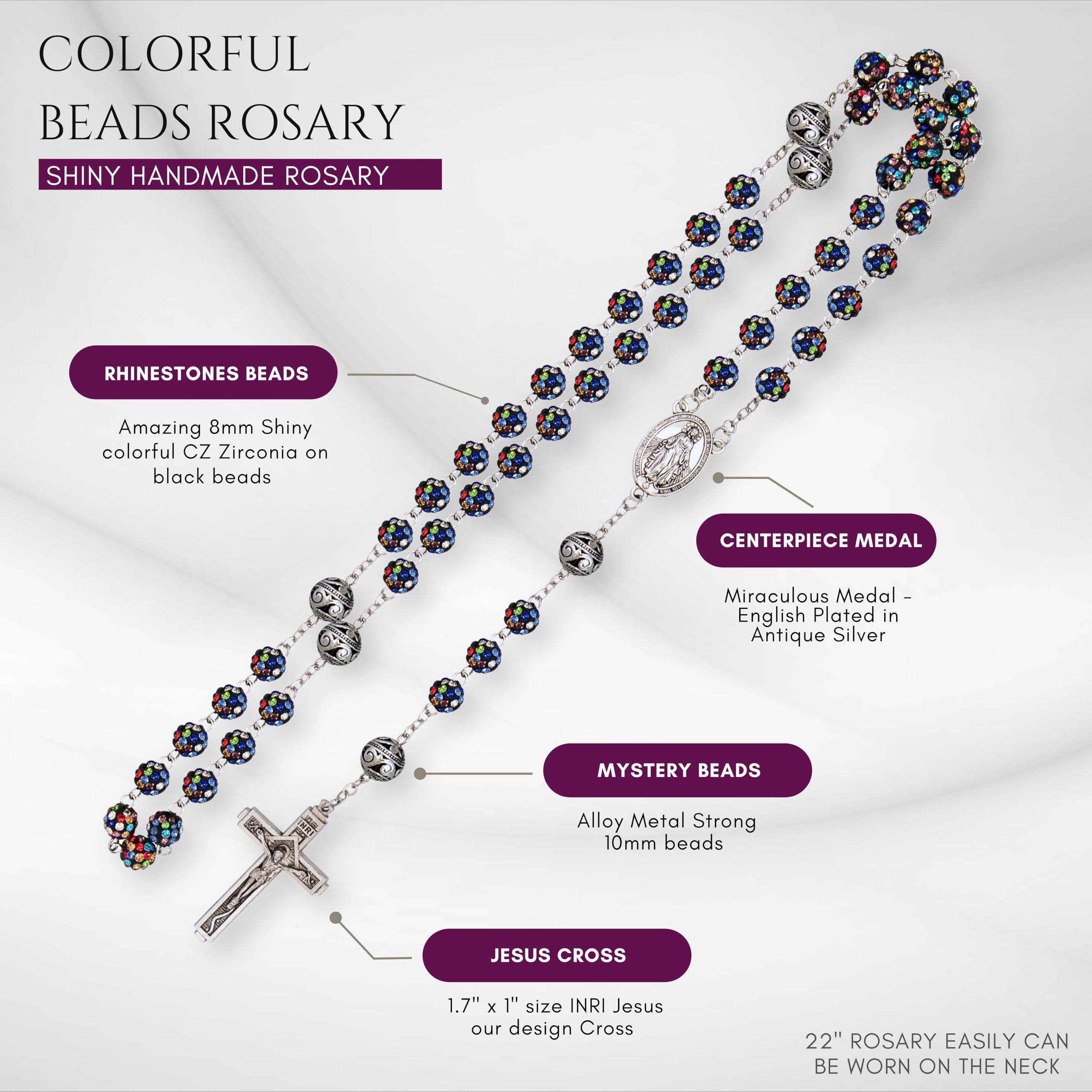 Colorful with Metal Beads Rhinestones Crystal Beads Rosary Necklace - Nazareth Store