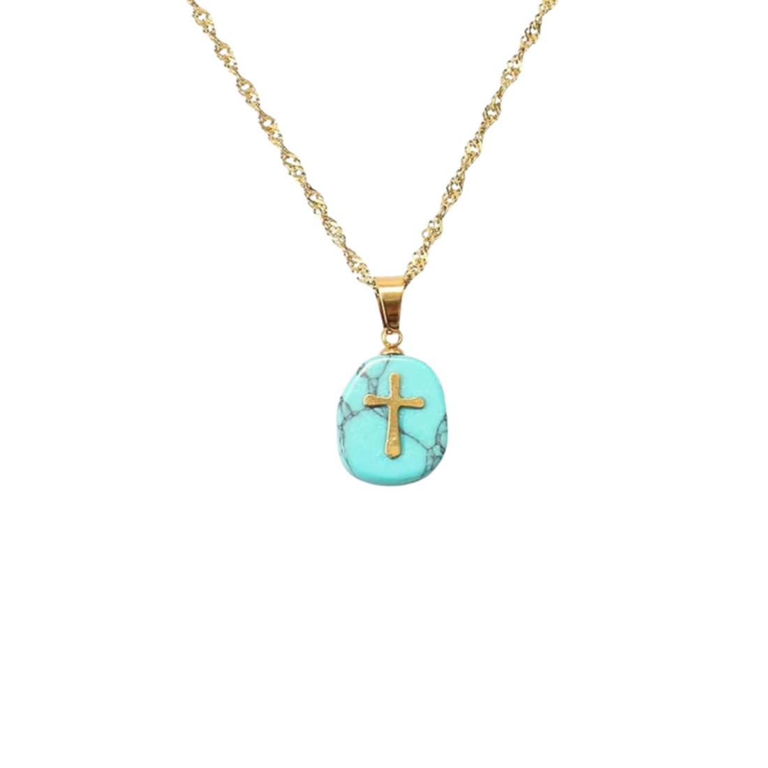 Natural Blue Sapphire Stone Cross Pendant Stainless Steel Clavicle Chain Necklace Nazareth Store