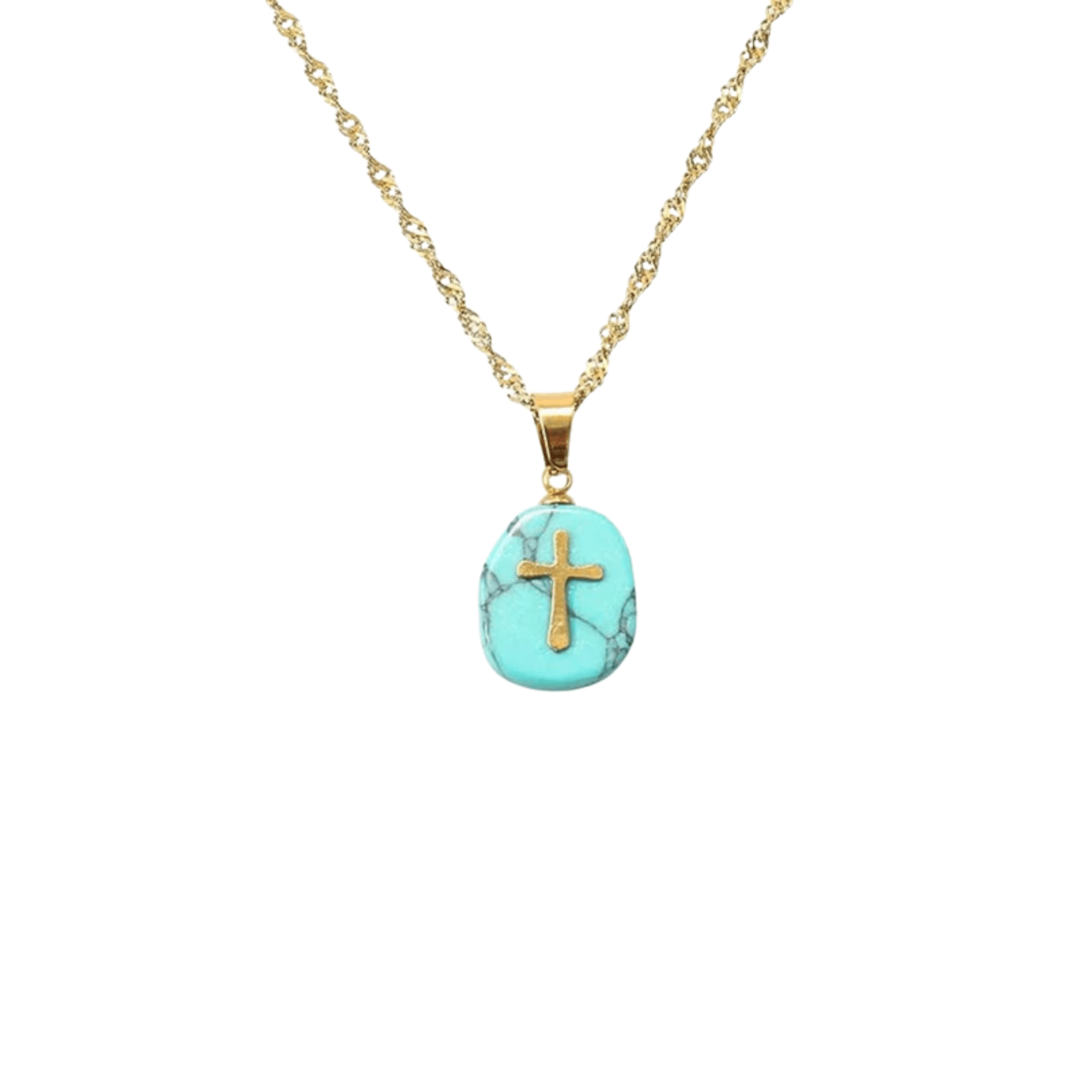 Natural Blue Sapphire Stone Cross Pendant Stainless Steel Clavicle Chain Necklace - Nazareth Store