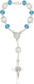 Nazareth Store Blue One Decade Car Rosary with St. Benedict Medal & Rearview Mirror Charm - Nazareth Store