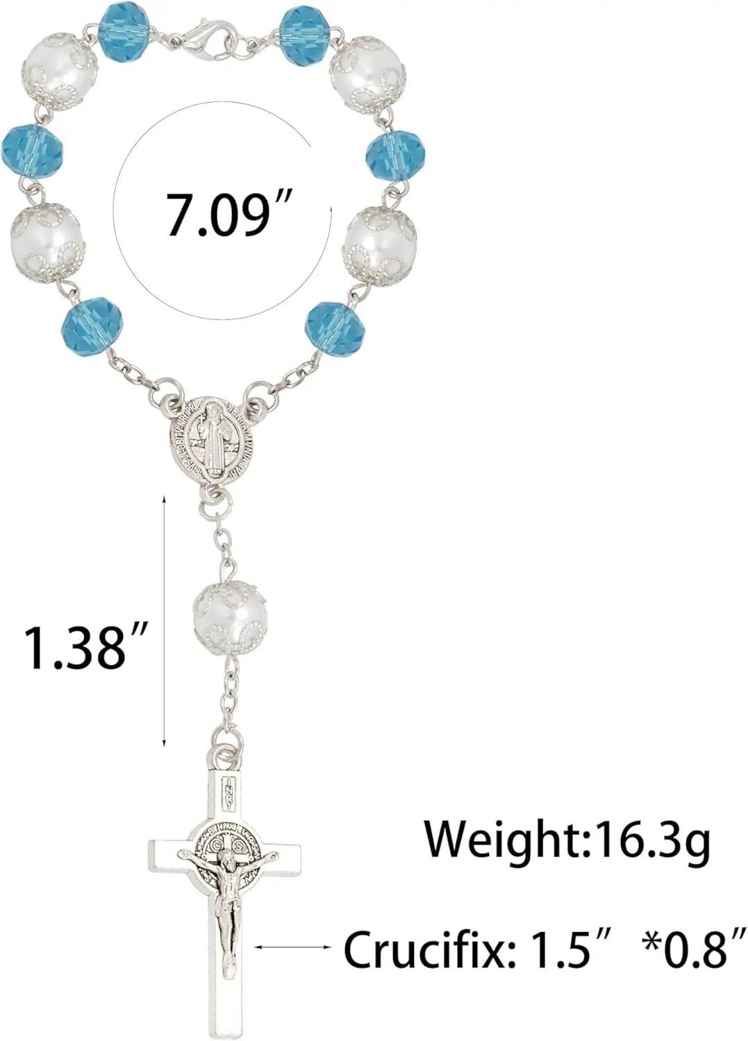 Nazareth Store Blue One Decade Car Rosary with St. Benedict Medal & Rearview Mirror Charm - Nazareth Store