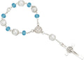 Nazareth Store Blue One Decade Car Rosary with St. Benedict Medal & Rearview Mirror Charm - Nazareth Store