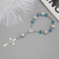 Nazareth Store Blue One Decade Car Rosary with St. Benedict Medal & Rearview Mirror Charm - Nazareth Store