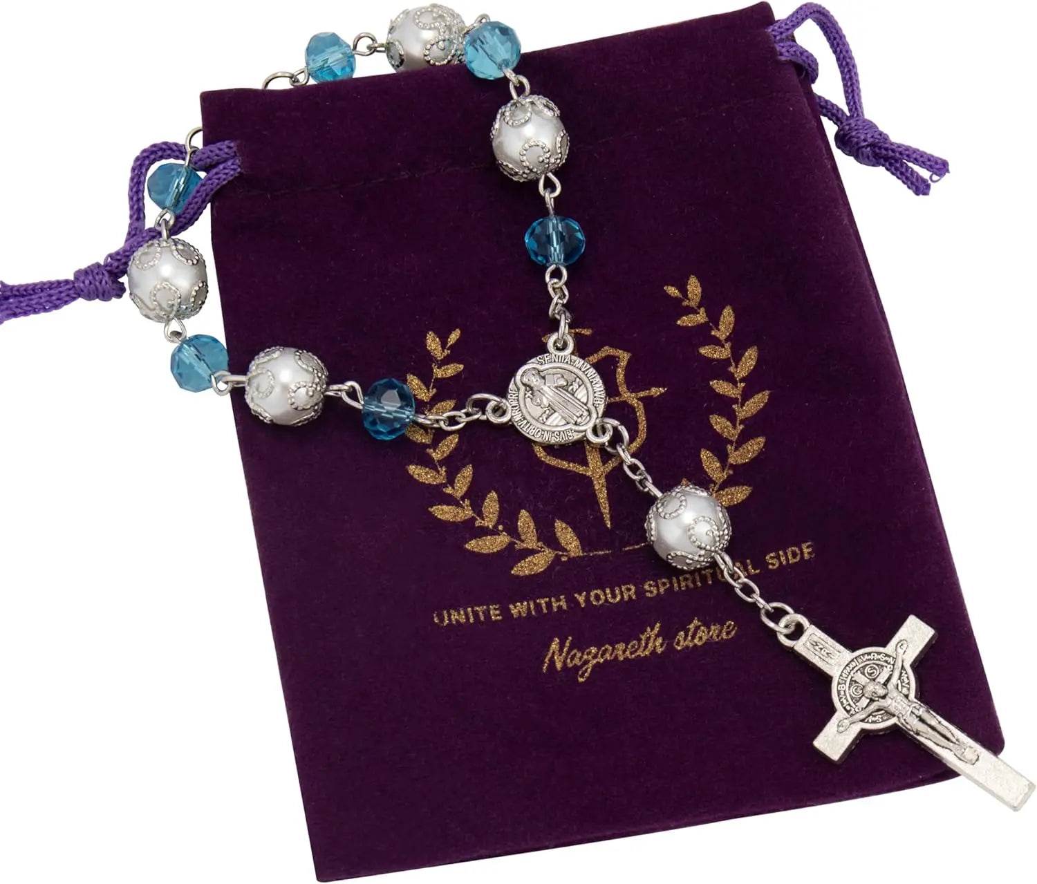 One Decade Car Rosary St. Benedict Medal & Rearview Mirror Charm - Nazareth Store