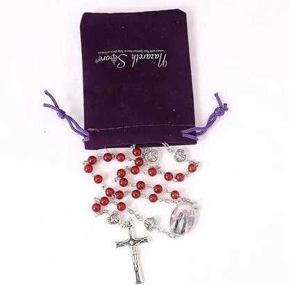 Natural Stone Beads Rosary Epoxy Heart Metal Beads with Miraculous Medal - Nazareth Store