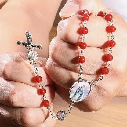 Natural Stone Beads Rosary Epoxy Heart Metal Beads with Miraculous Medal - Nazareth Store