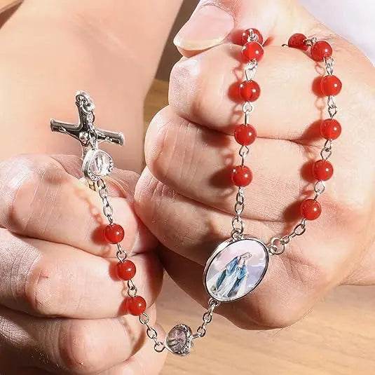 Natural Stone Beads Rosary Epoxy Heart Metal Beads with Miraculous Medal - Nazareth Store
