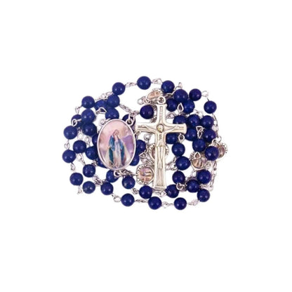 Natural Stone Beads Rosary Epoxy Heart Metal Beads with Miraculous Medal - Nazareth Store