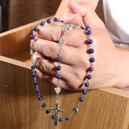 Natural Stone Beads Rosary Epoxy Heart Metal Beads with Miraculous Medal - Nazareth Store