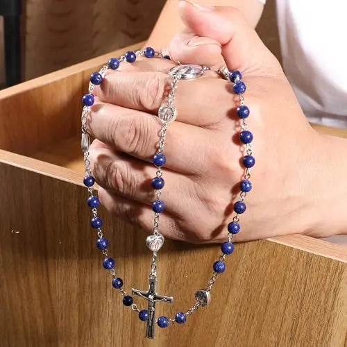 Natural Stone Beads Rosary Epoxy Heart Metal Beads with Miraculous Medal - Nazareth Store