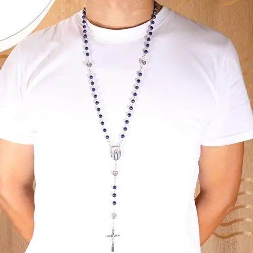 Natural Stone Beads Rosary Epoxy Heart Metal Beads with Miraculous Medal - Nazareth Store
