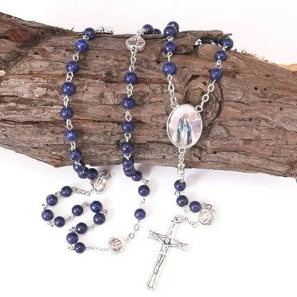 Natural Stone Beads Rosary Epoxy Heart Metal Beads with Miraculous Medal - Nazareth Store