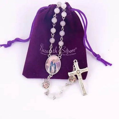Natural Stone Beads Rosary Epoxy Heart Metal Beads with Miraculous Medal - Nazareth Store