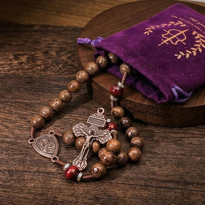 Handmade Wooden Beads Rosary Necklace with St. Joseph Medal & Crucifix Religious Gift - Nazareth Store 